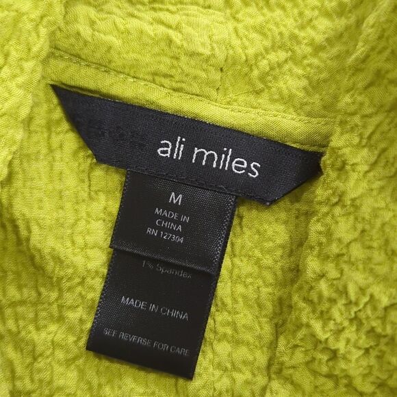 Ali Miles Blouse Womens Medium Green Asymmetrical Art Tunic Chartreuse - Picture 7 of 11